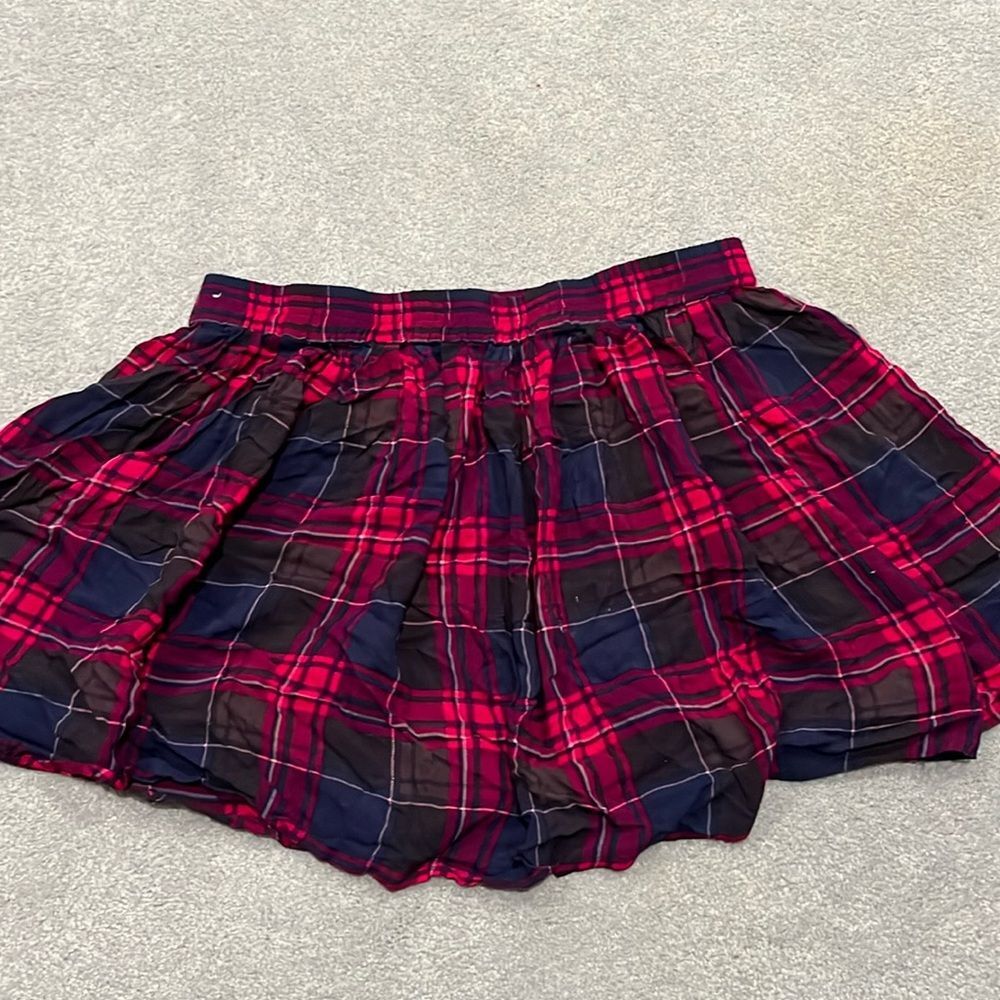 Pink plaid skirt by LOUMER xl elastic waist blue and black colors